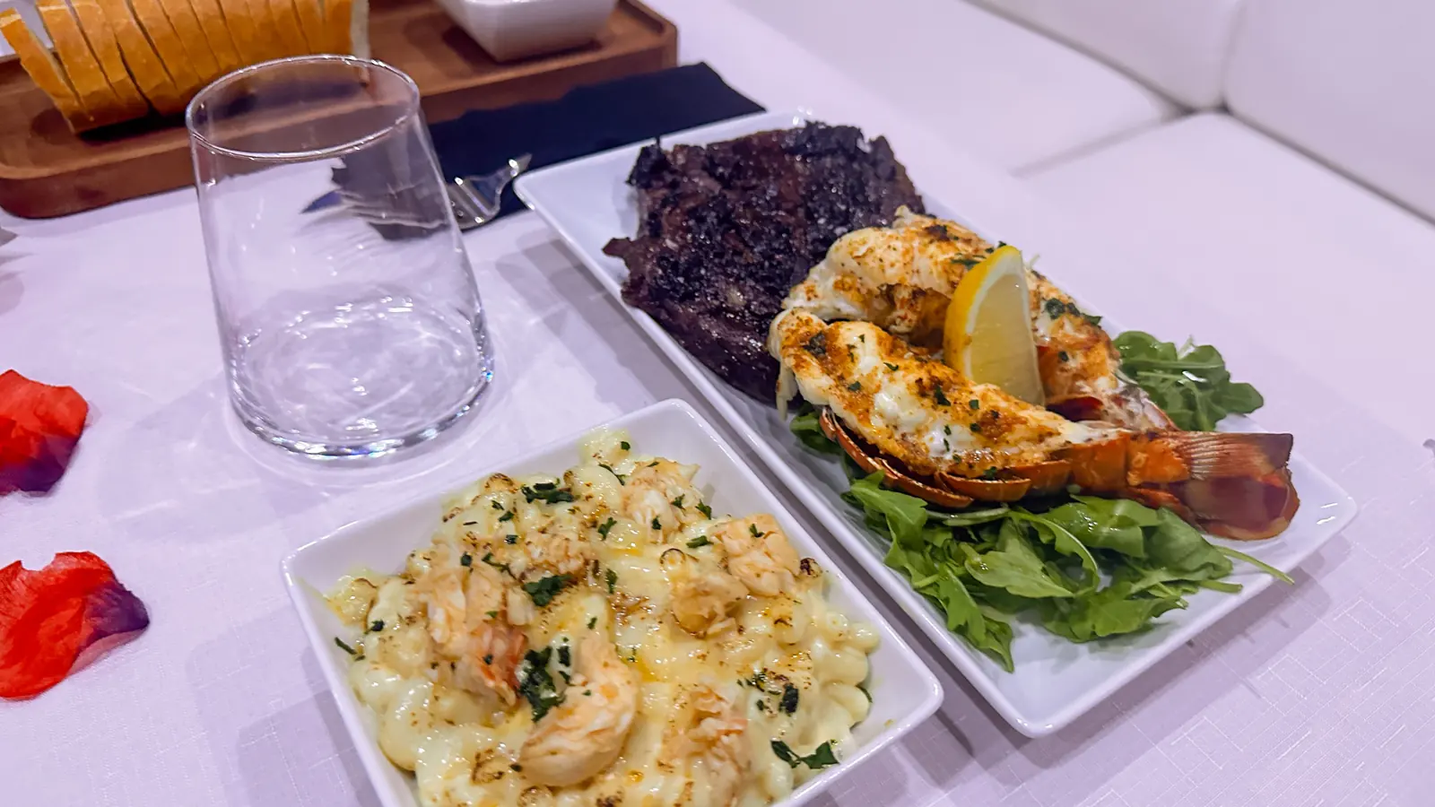 Plated dinner entrée served on a yacht cruise