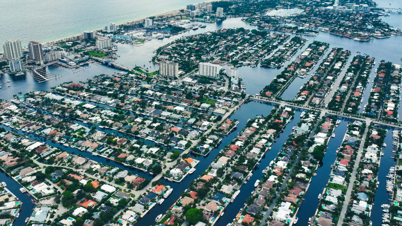 Fort Lauderdale coastline and waterways from above