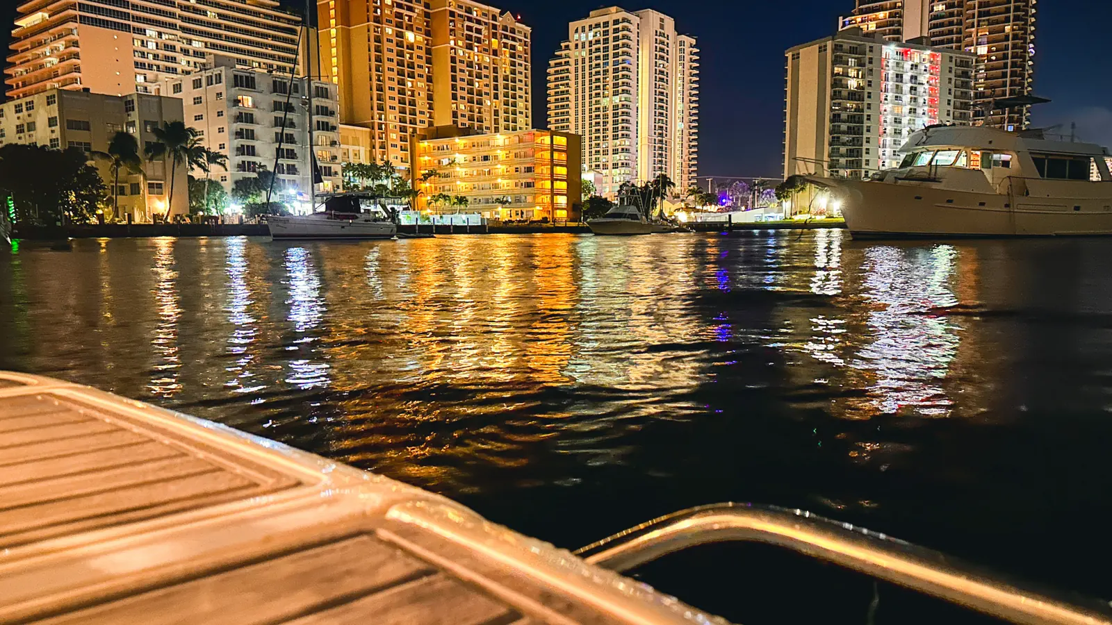 Fort Lauderdale waterfront illuminated after sunset