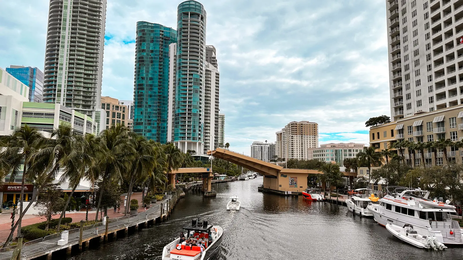 Boat route beneath a bridge on the New River in Fort Lauderdale