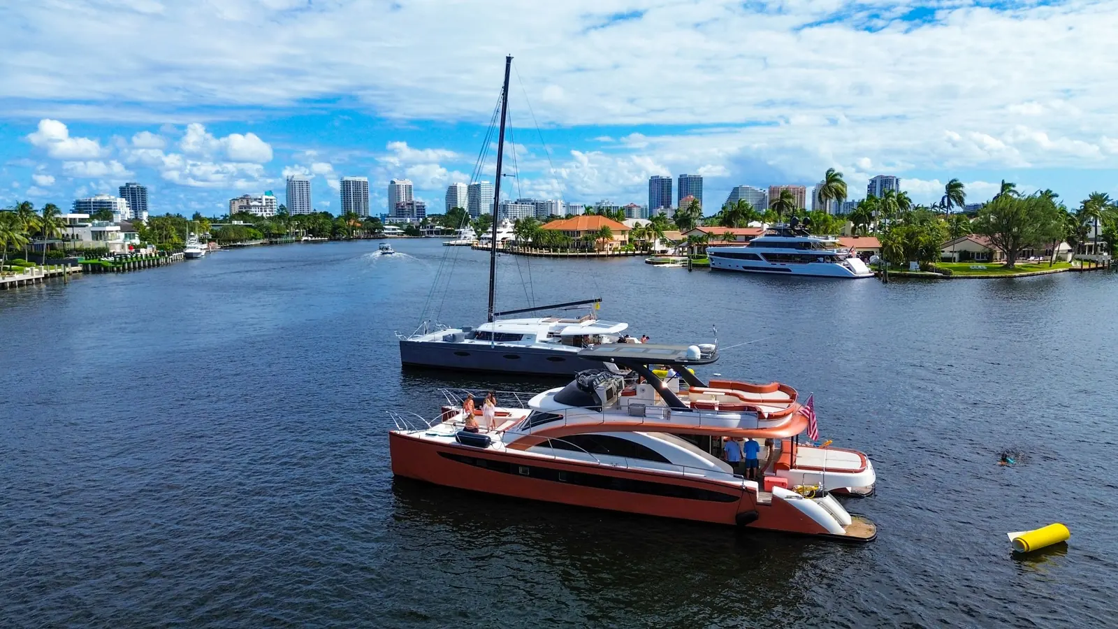 Two private charter yachts viewed from above