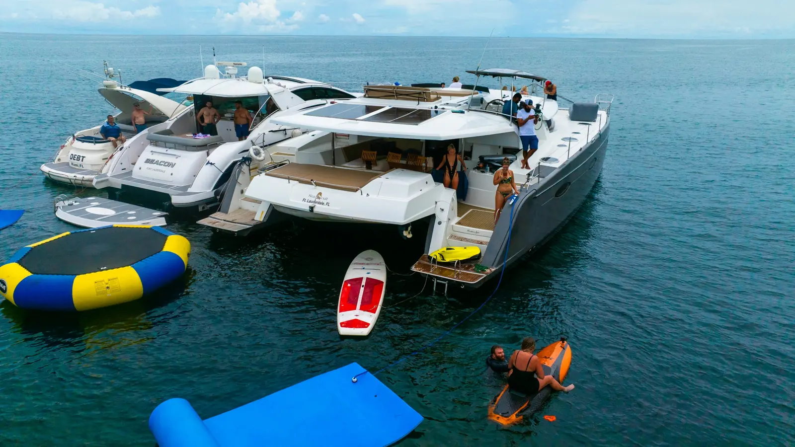 Flamingo charter vessels cruising together on the water