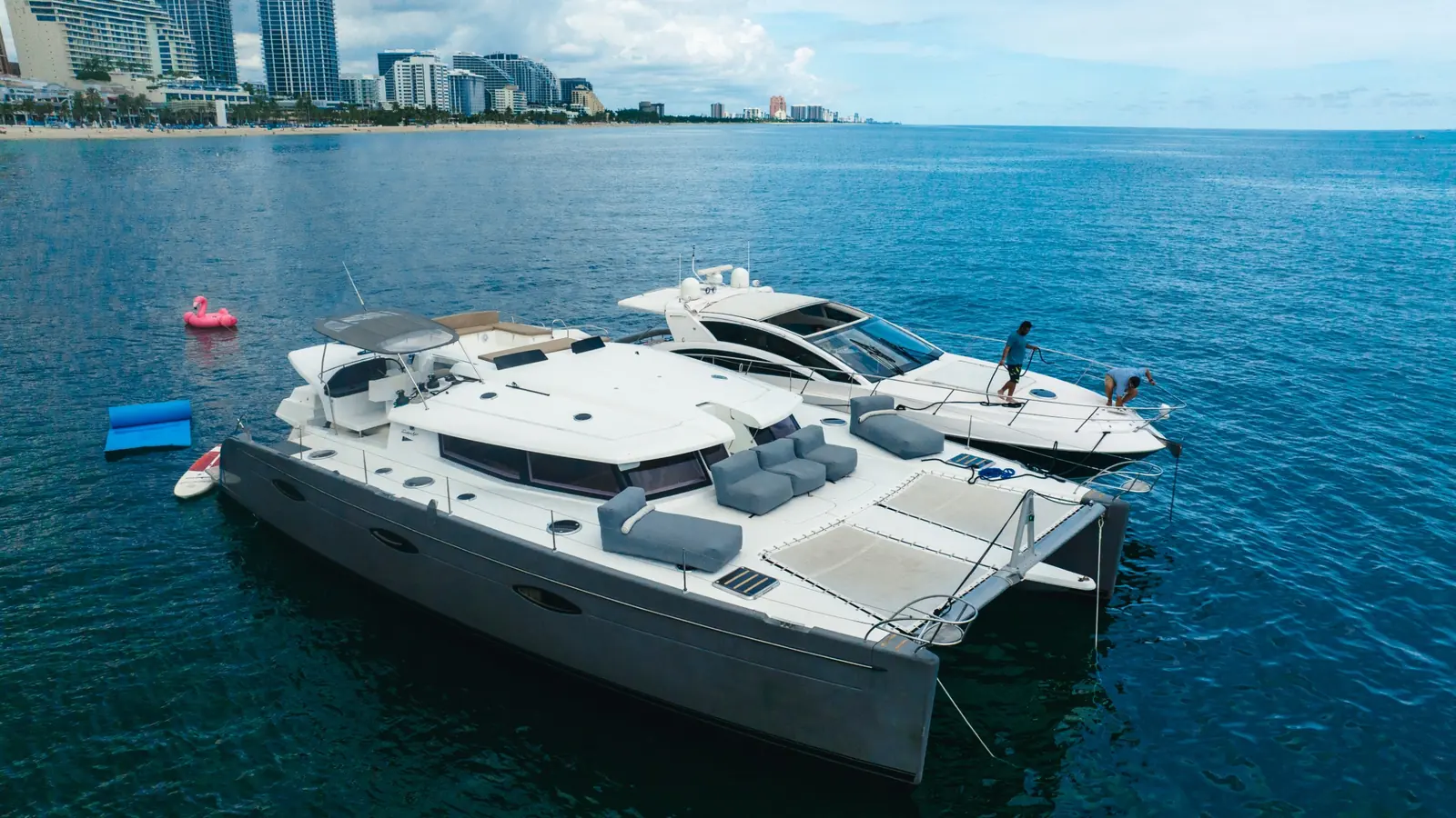 Private yachts in the Flamingo Yacht Charters fleet on the water near Fort Lauderdale
