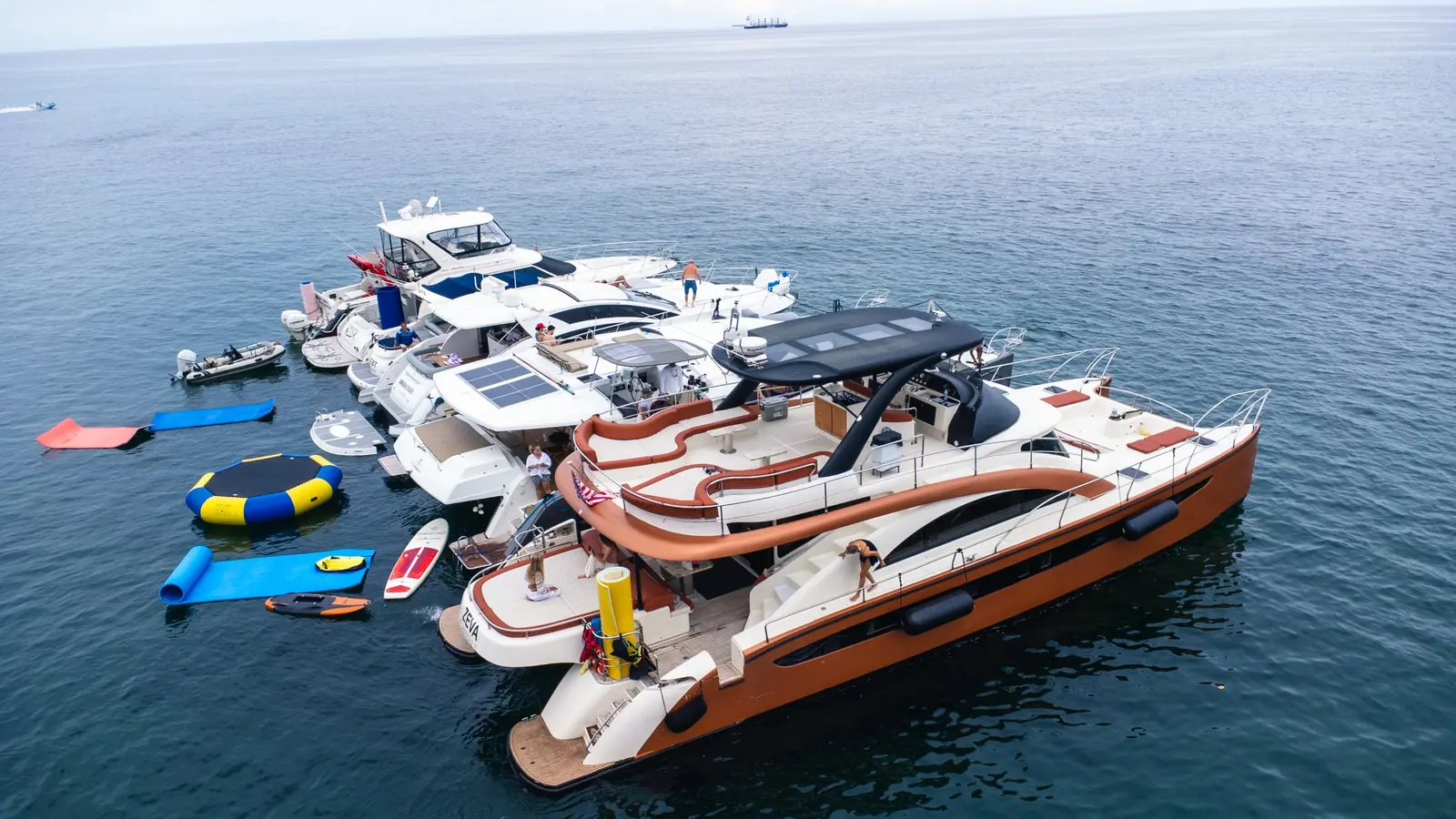 Charter vessels gathered along the South Florida waterline