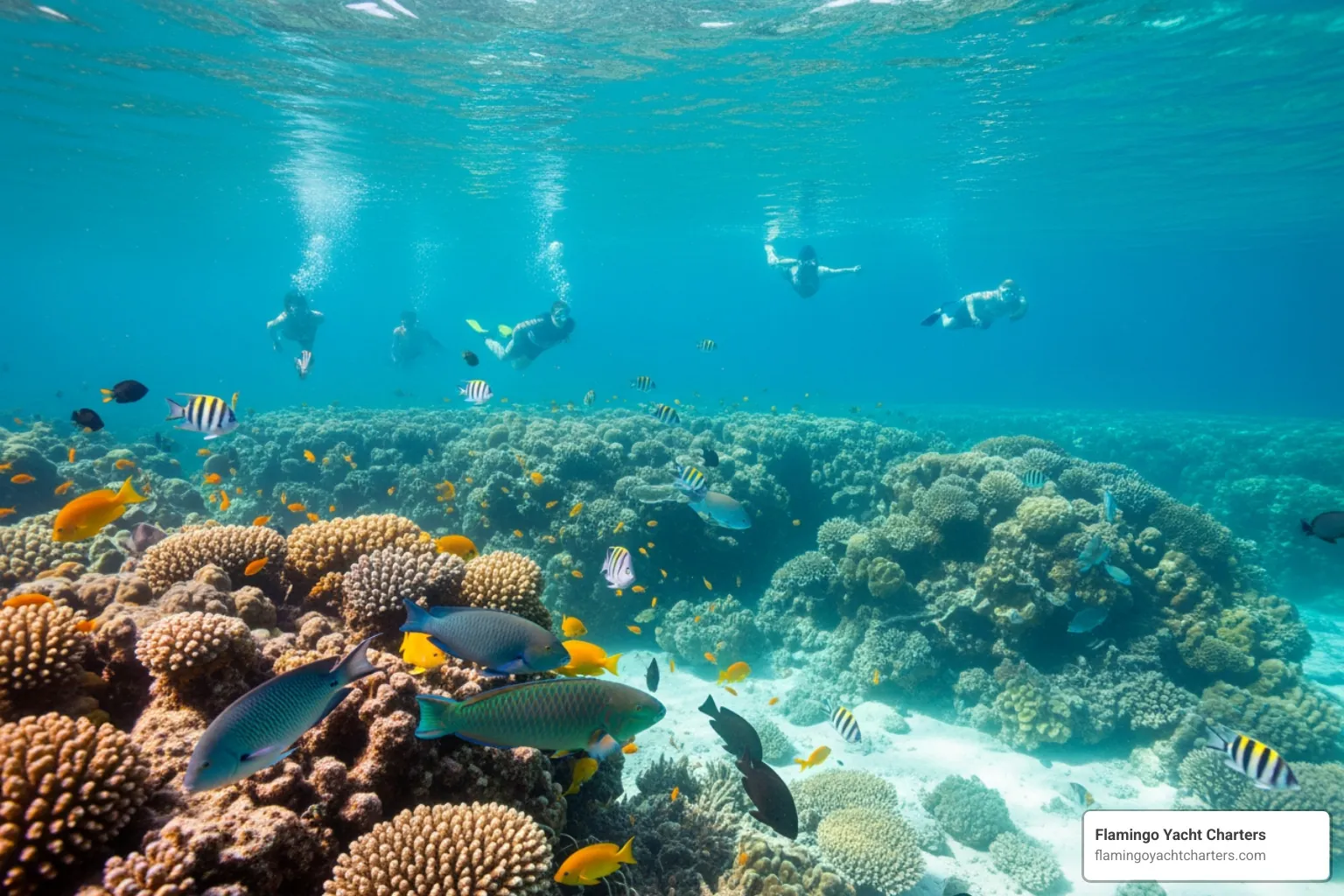 A vibrant coral reef near Marathon in the Florida Keys, perfect for snorkeling during a charter - bareboat sailboat charters