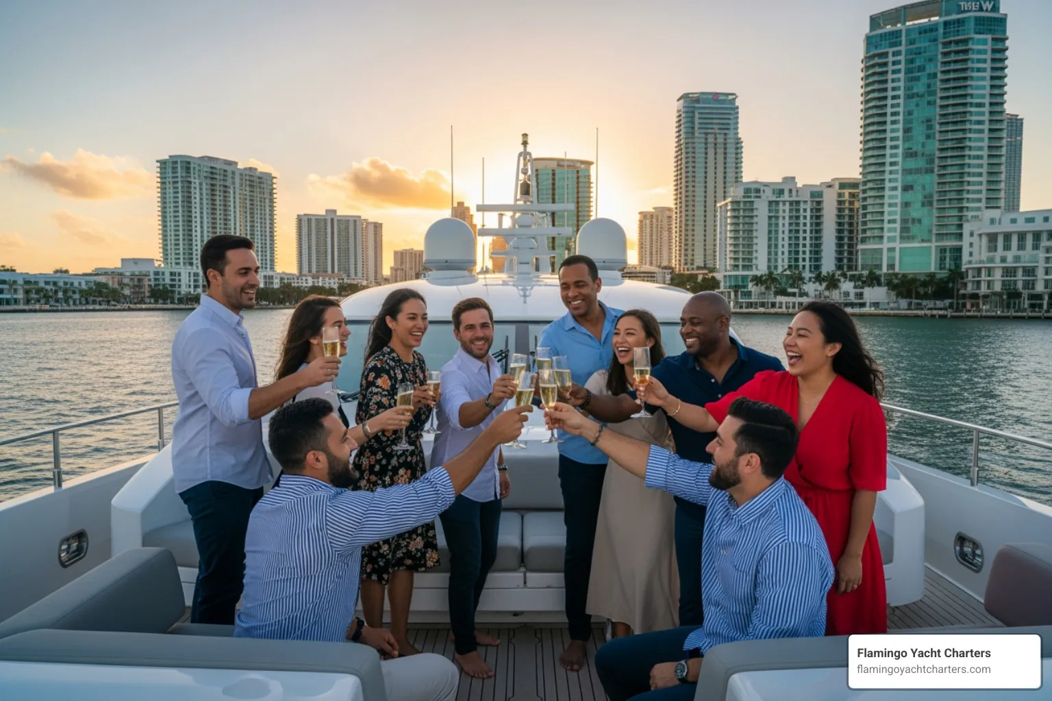 group celebrating on private yacht - Fort Lauderdale boat ride in Fort Lauderdale intimate waterway tours group celebrating on private yacht - Fort Lauderdale boat ride in Fort Lauderdale intimate waterway tours