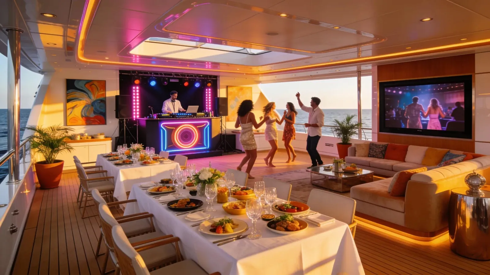 Luxury yacht amenities for events, highlighting customizable options for an enhanced guest experience Luxury yacht amenities for events, highlighting customizable options for an enhanced guest experience