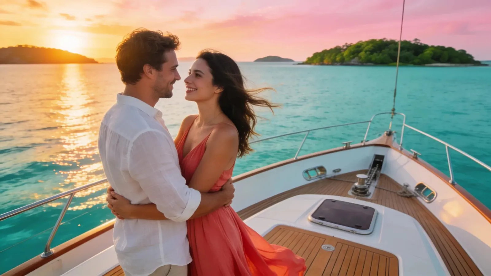 Couple enjoying a sunset yacht cruise in Fort Lauderdale, highlighting romantic getaway options Couple enjoying a sunset yacht cruise in Fort Lauderdale, highlighting romantic getaway options