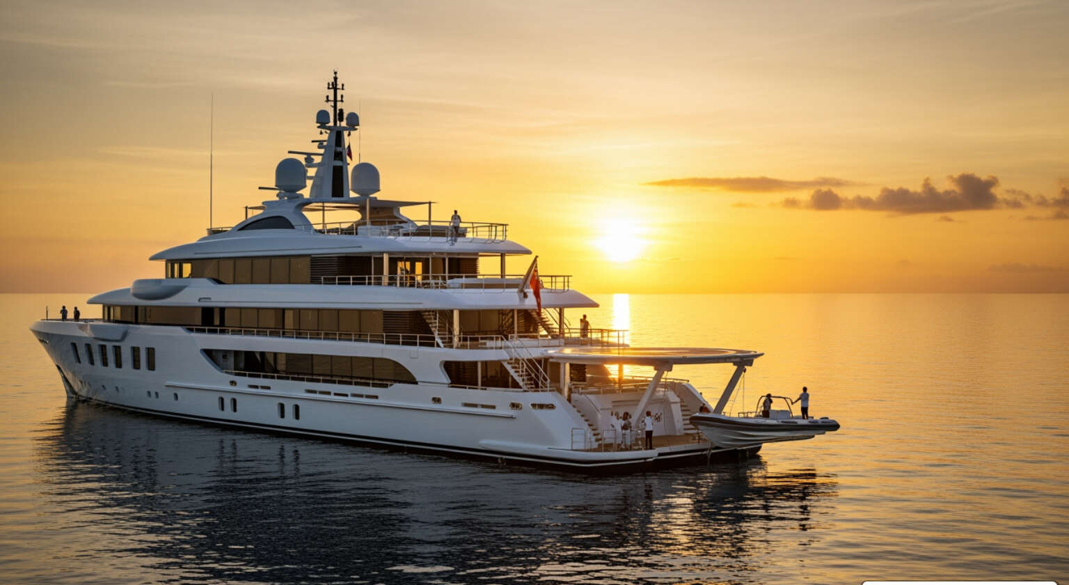 luxury superyacht at sunset - super yacht charter cost