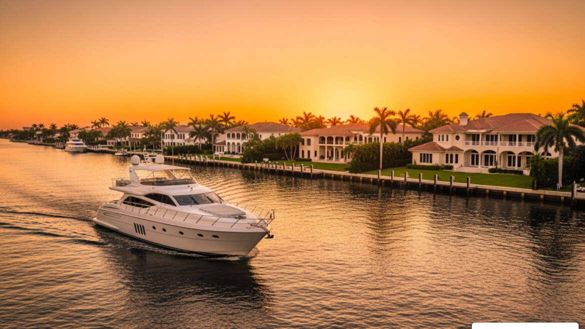 Fort Lauderdale sunset cruise luxury yacht on the Intracoastal Waterway at golden hour - Fort Lauderdale sunset cruise