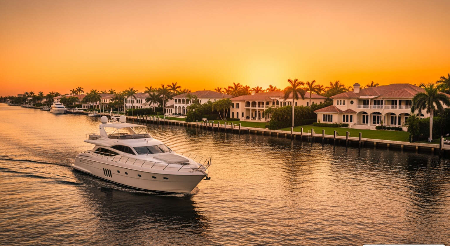 Fort Lauderdale sunset cruise luxury yacht on the Intracoastal Waterway at golden hour - Fort Lauderdale sunset cruise